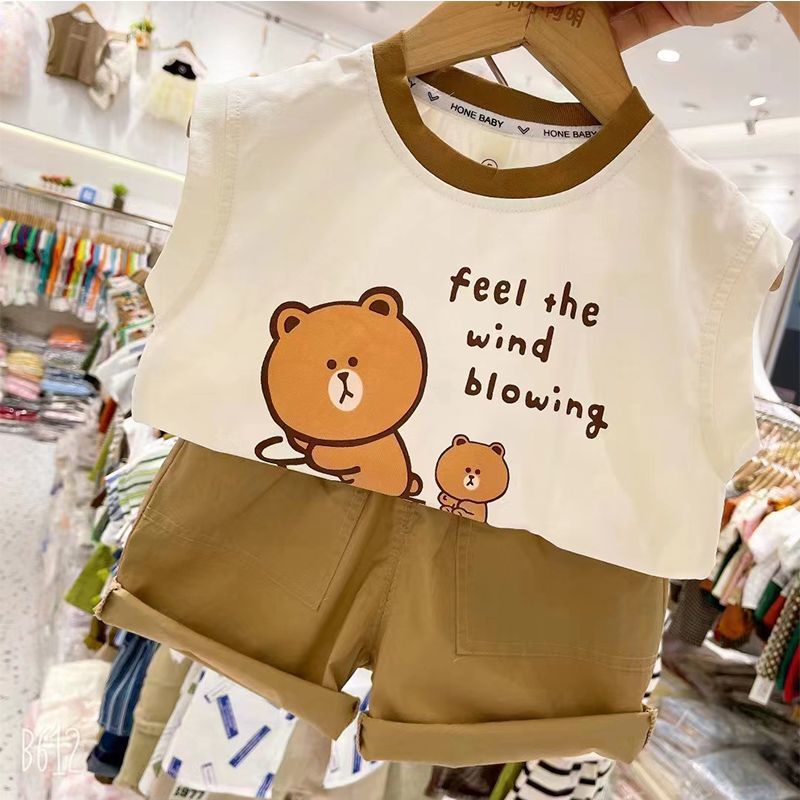 Set Đồ Mùa Hè Hai Món Gồm Áo Sát Nách In Họa Tiết Hoạt Hình Hợp Thời Trang Cho Bé Trai