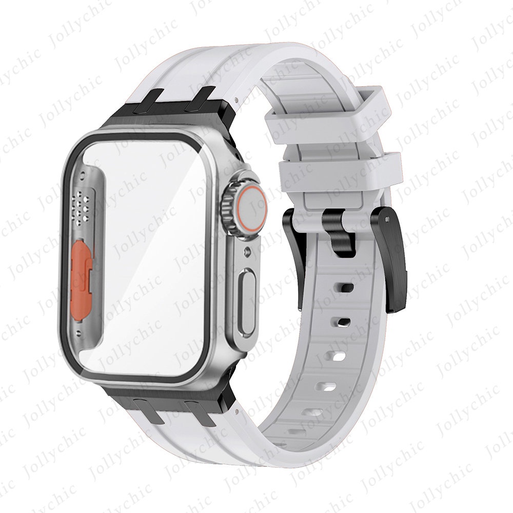 Bộ Ốp + Dây Đeo Cao Su Thay Thế Cho Đồng Hồ Thông Minh Apple watch series 8 7 6 45mm 41mm i watch se 5 4 44m