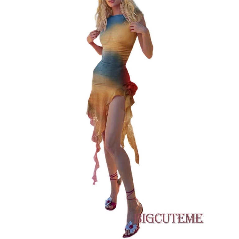 Đầm Sát Nách In Họa Tiết Màu Nhuộm Độc Đáo Thời Trang Mùa Hè Cho Nữ