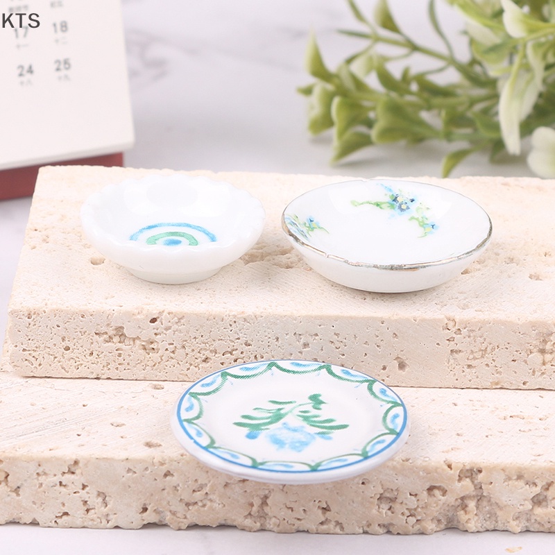 Set 2 Đĩa Chén Mini Tỉ Lệ 1: 12 Xinh Xắn Dùng Để Trang Trí Nhà Búp Bê