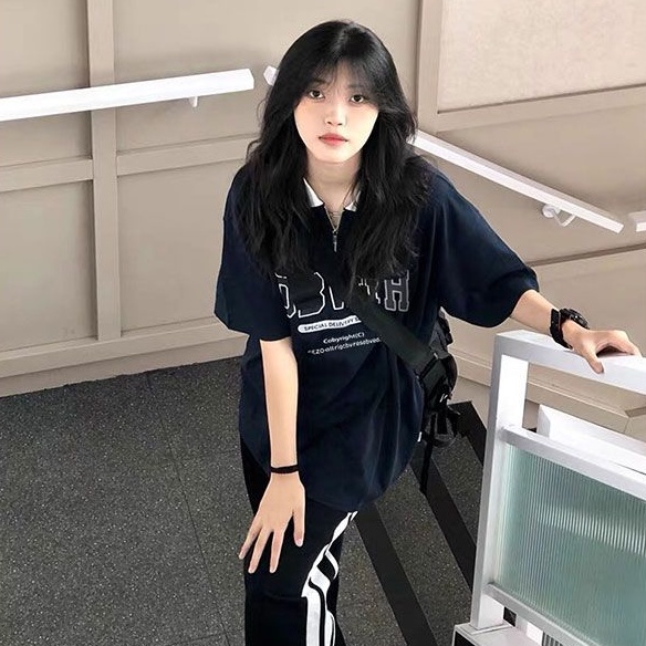 COZOK Áo polo Ngắn Tay Dáng Rộng Thời Trang retro Cá Tính