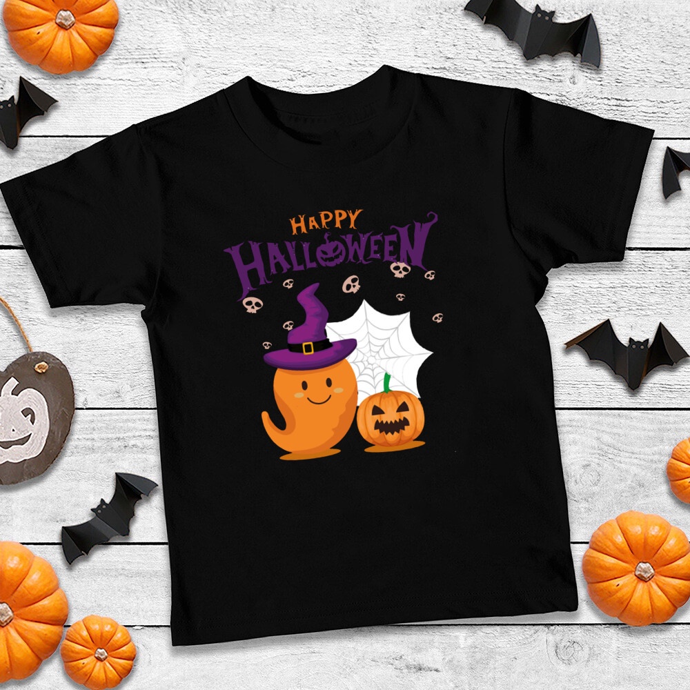 Happy Halloween In Hình Trẻ Em Áo Dễ Thương Áo Hoạt Hình Trẻ Em Ma Áo Thun Thường Ngày Halloween Đảng Tay Ngắn Top Halloween