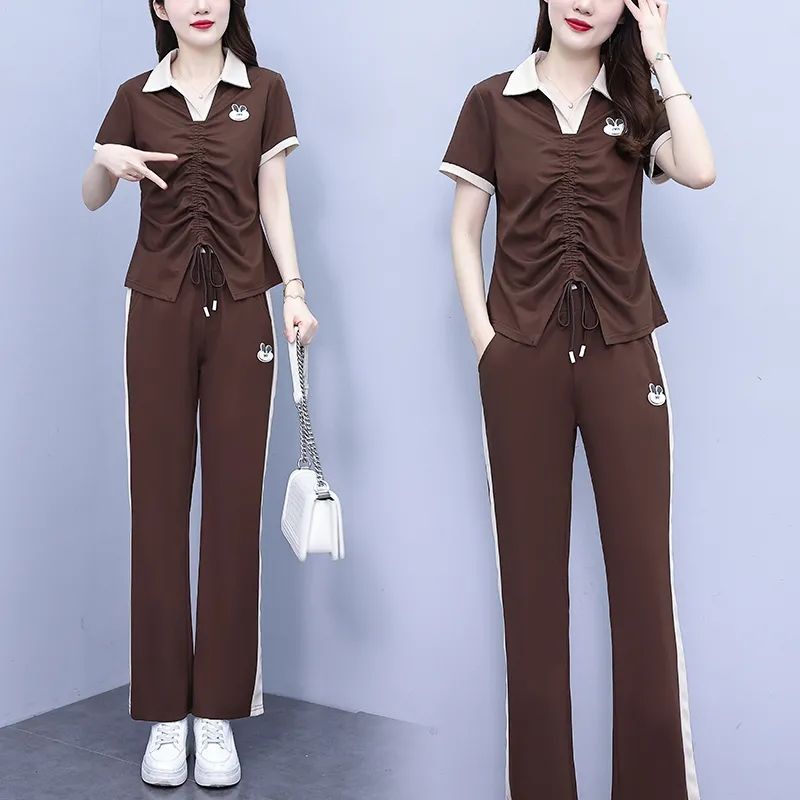 Bộ Đồ Thể Thao Áo Thun Tay Ngắn Phối Quần Dài Xếp Ly Thời Trang Mùa Hè 2023 Mới