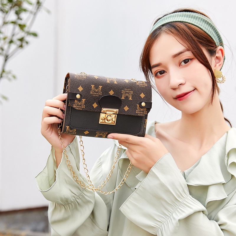 Túi xách Nữ mini dây xích Vuông Nhỏ Đeo Vai / Đeo Chéo Có Khóa Họa Tiết Màu Tương Phản Thời Trang Hàn Quốc HZFTR2034