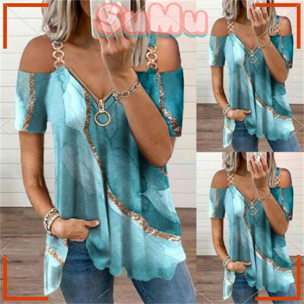 Áo Thun Lạnh Vai Cổ Chữ V Có Khóa Kéo