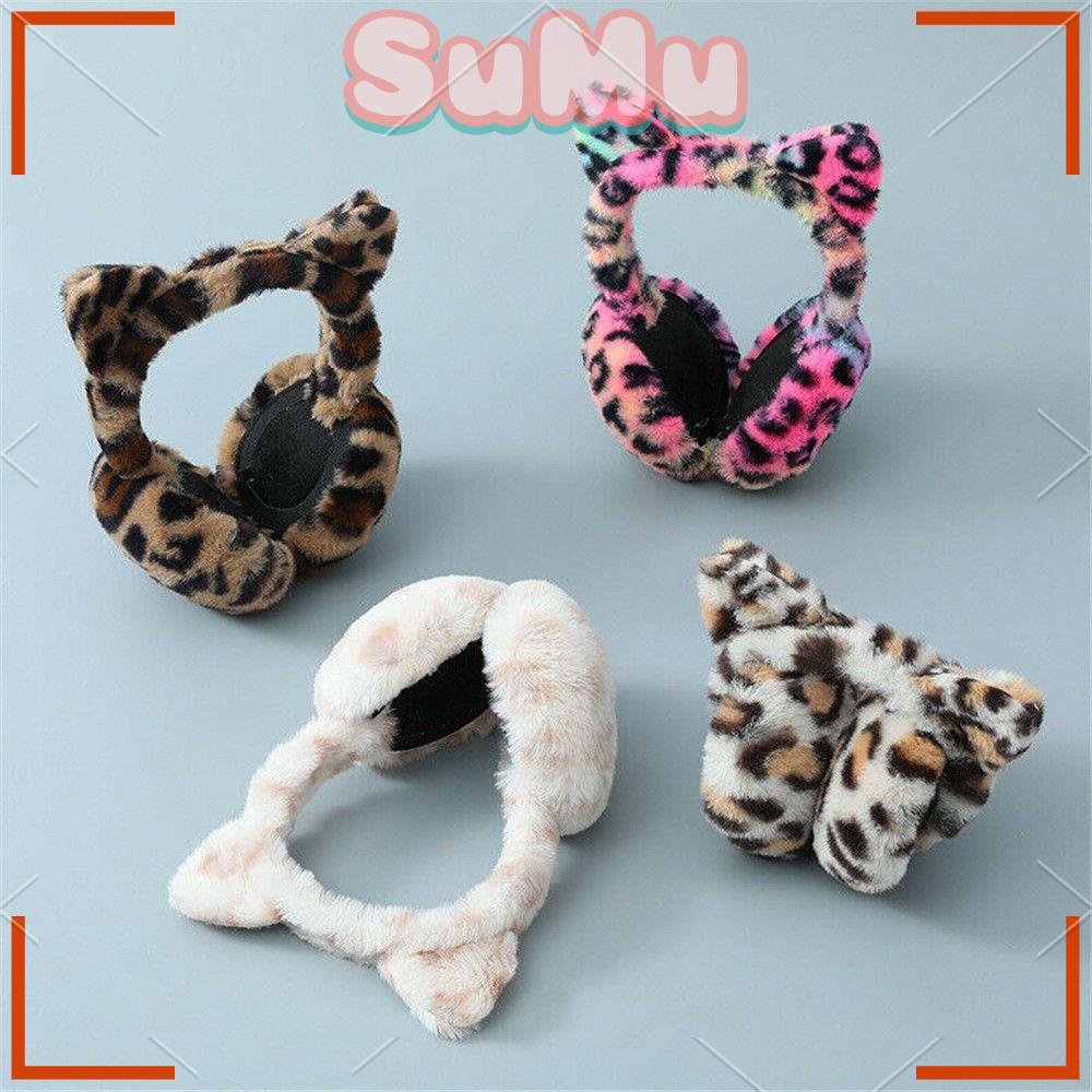 Chụp Tai Giữ Ấm Mùa Đông Bằng Lông Nhung Mềm Mại Họa Tiết Da Báo