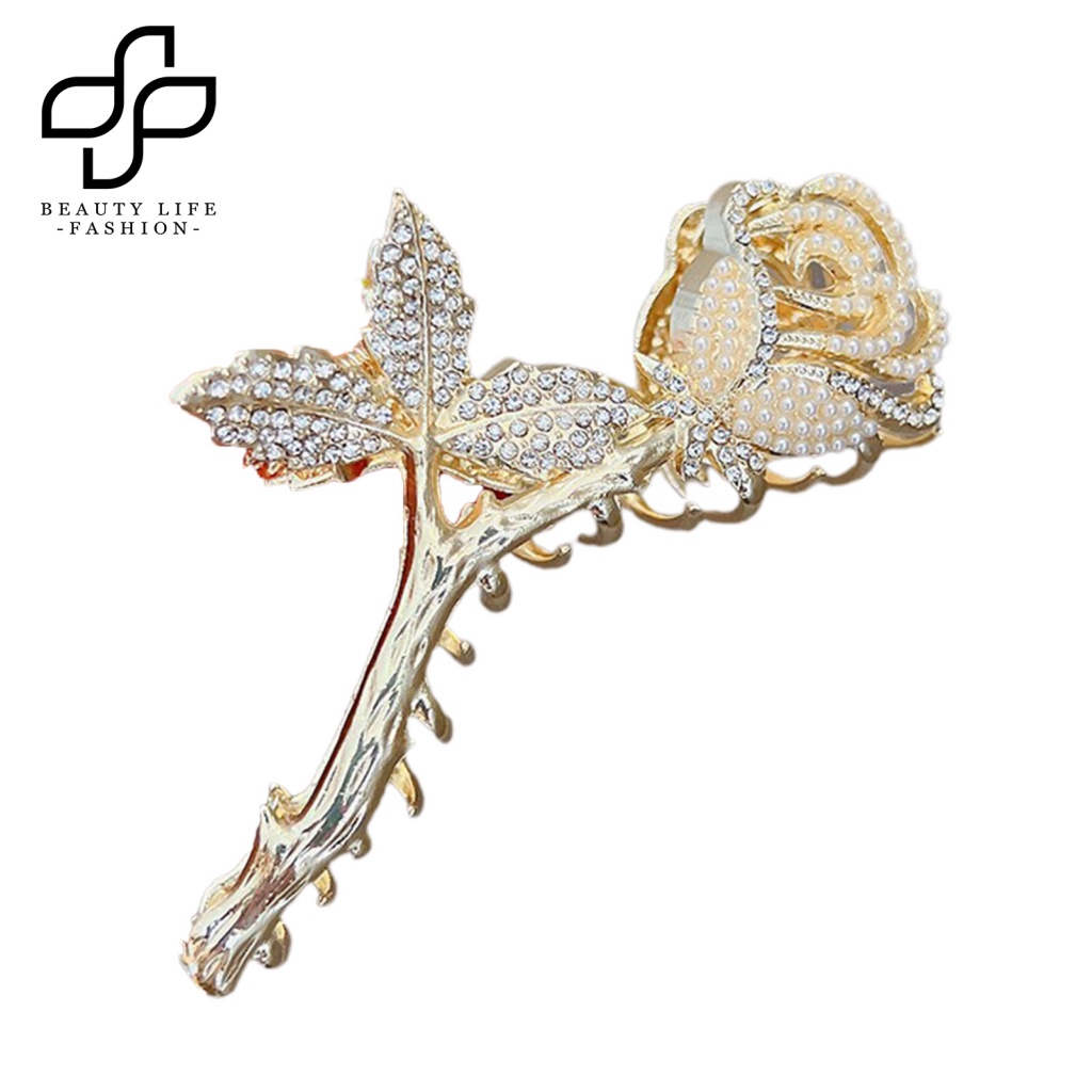 Kẹp Tóc Càng Cua Đính Đá Lấp Lánh Màu Trơn Chống Trượt Có Răng Lược Cài