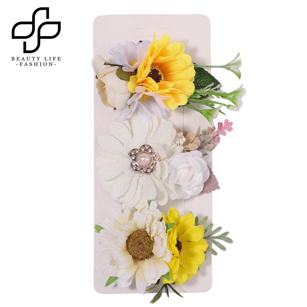 Bộ 3 Kẹp Tóc Màu Sắc Tươi Sáng Đính Hoa Giả Xinh Xắn