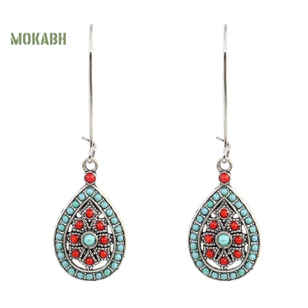 [Mok Abh] Hoa Tai Hình Giọt Nước Có Đính Hạt Ngọc Lam Giả Theo Phong Cách Bohemian