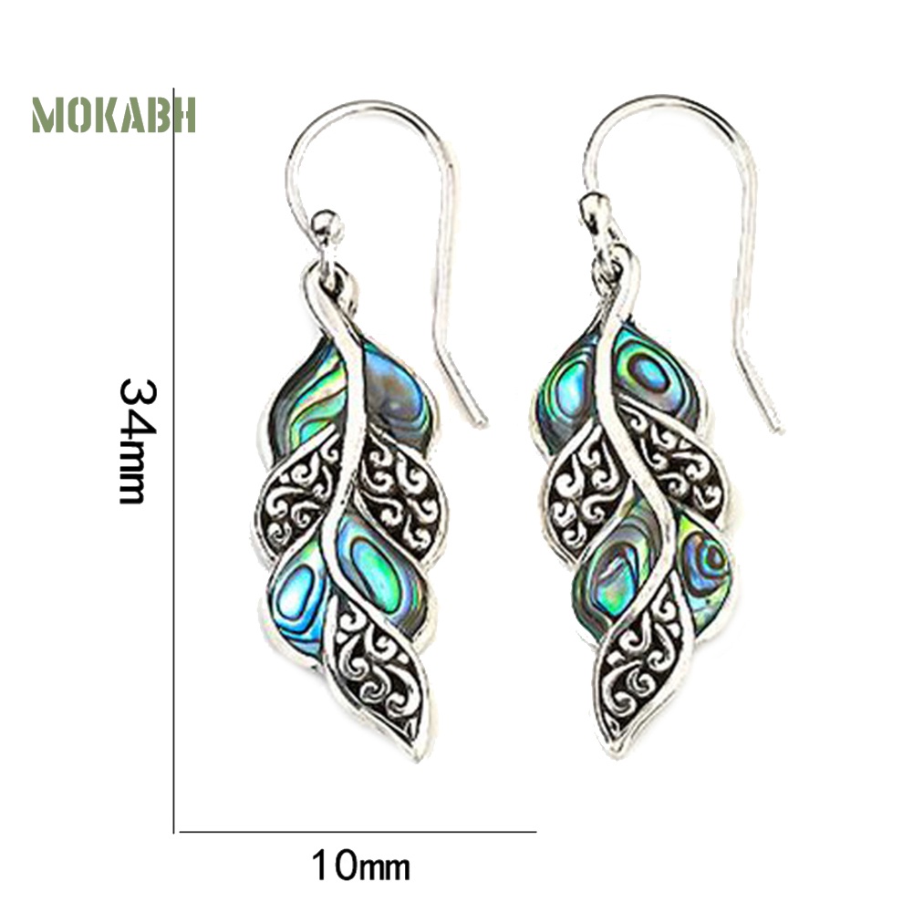 [Mok Abh] Bông Tai Hình Con Công Có Gắn Lông Vũ Theo Phong Cách Vintage