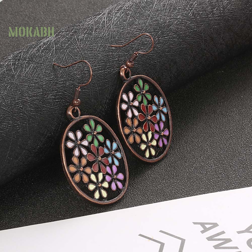 [Mok Abh] Bông Tai Tròn Họa Tiết Hình Hoa Nhiều Màu Sắc Theo Phong Cách Bohemian