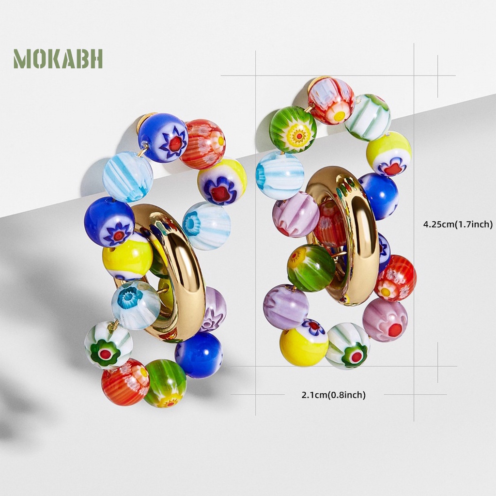 Abh Bông Tai Hình Tròn Đính Ngọc Trai Nhân Tạo Phong Cách Bohemian Thời Trang