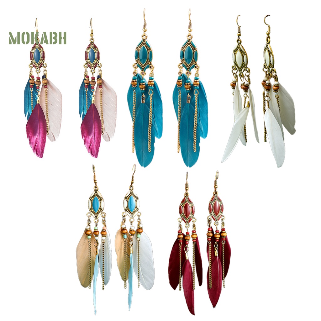 1 Cặp Bông Tai Hình Lông Vũ Nhiều Màu Sắc Thời Trang Dự Tiệc