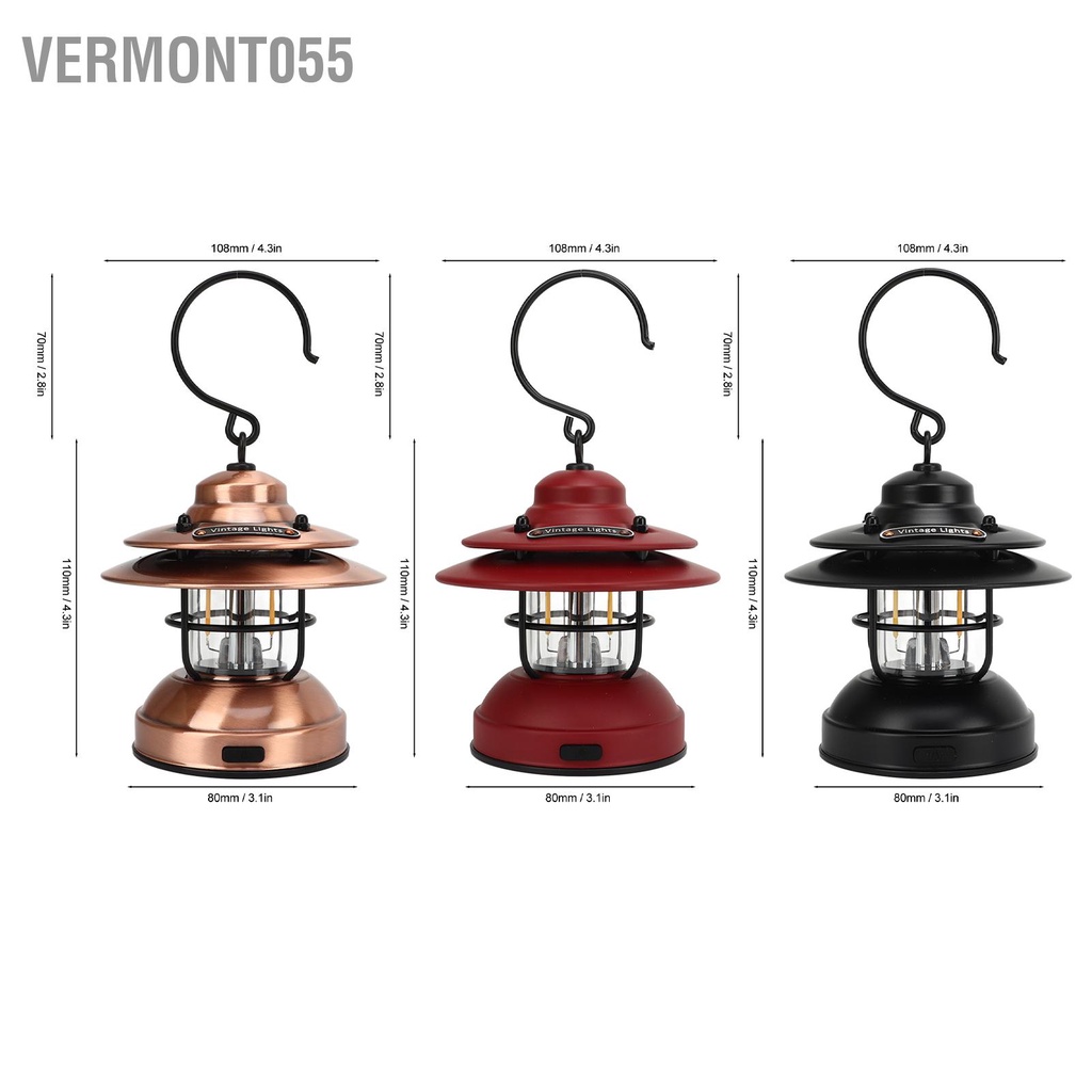 Vermont055 Đèn Lồng Cắm Trại Vintage Chống Nước IPX4 LED 35‑100lm Di Động Phong Cách Retro Treo Dành Cho Ngoài Trời