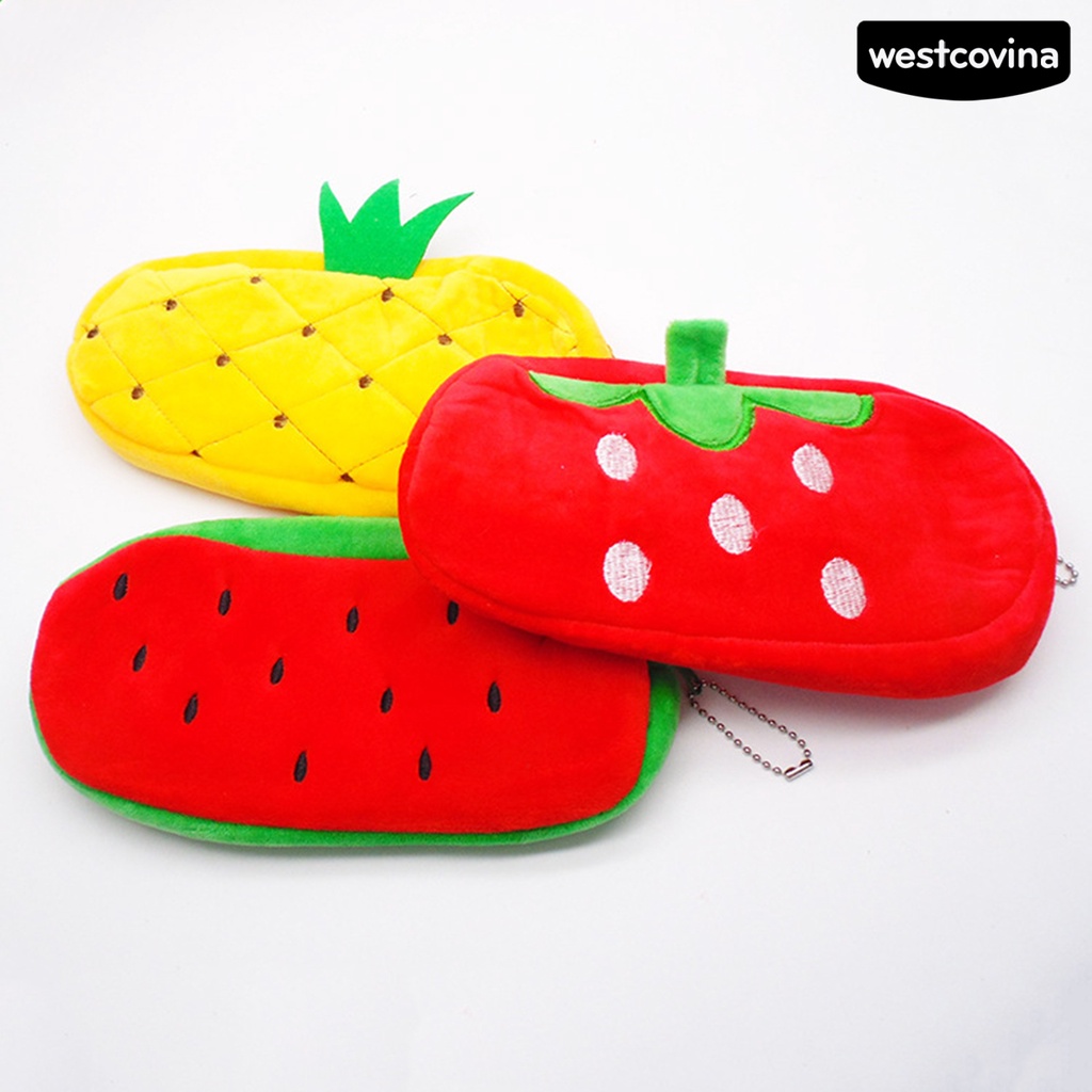 [WSTN]✎Túi Đựng Bút Bằng Vải Flannel Khóa Kéo Họa Tiết Dâu Tây Hoạt Hình Sáng Tạo