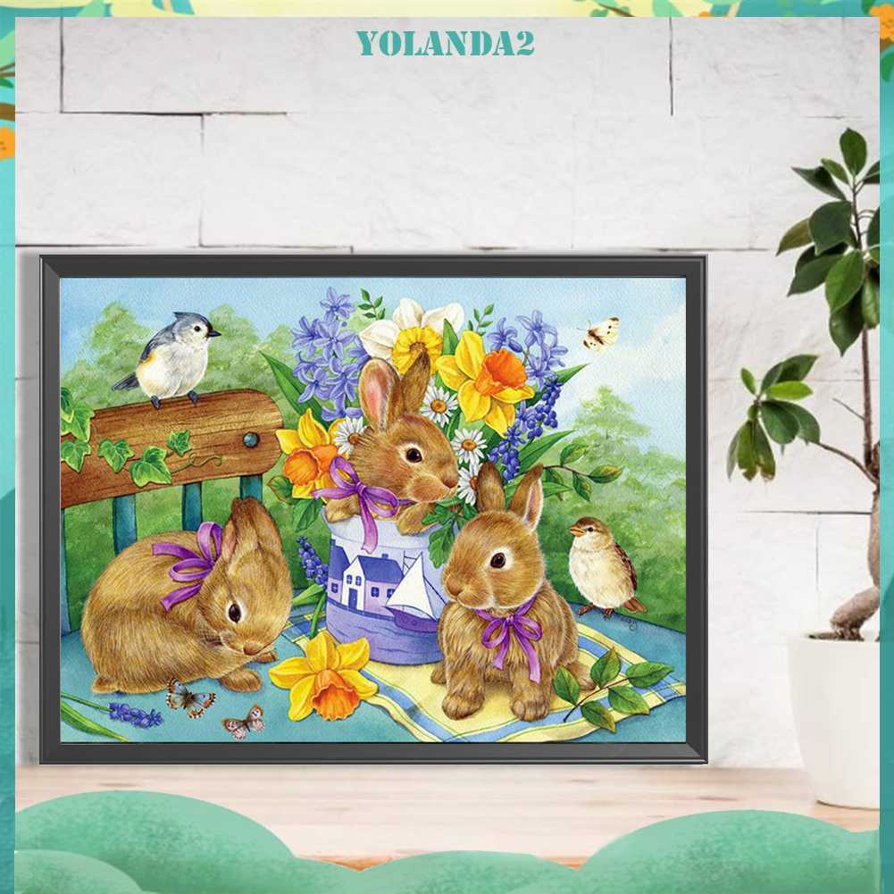 Tranh Đính Đá Kim Cương Toàn Bộ 5D DIY Hình Vẽ Thỏ Trang Trí Nhà Cửa