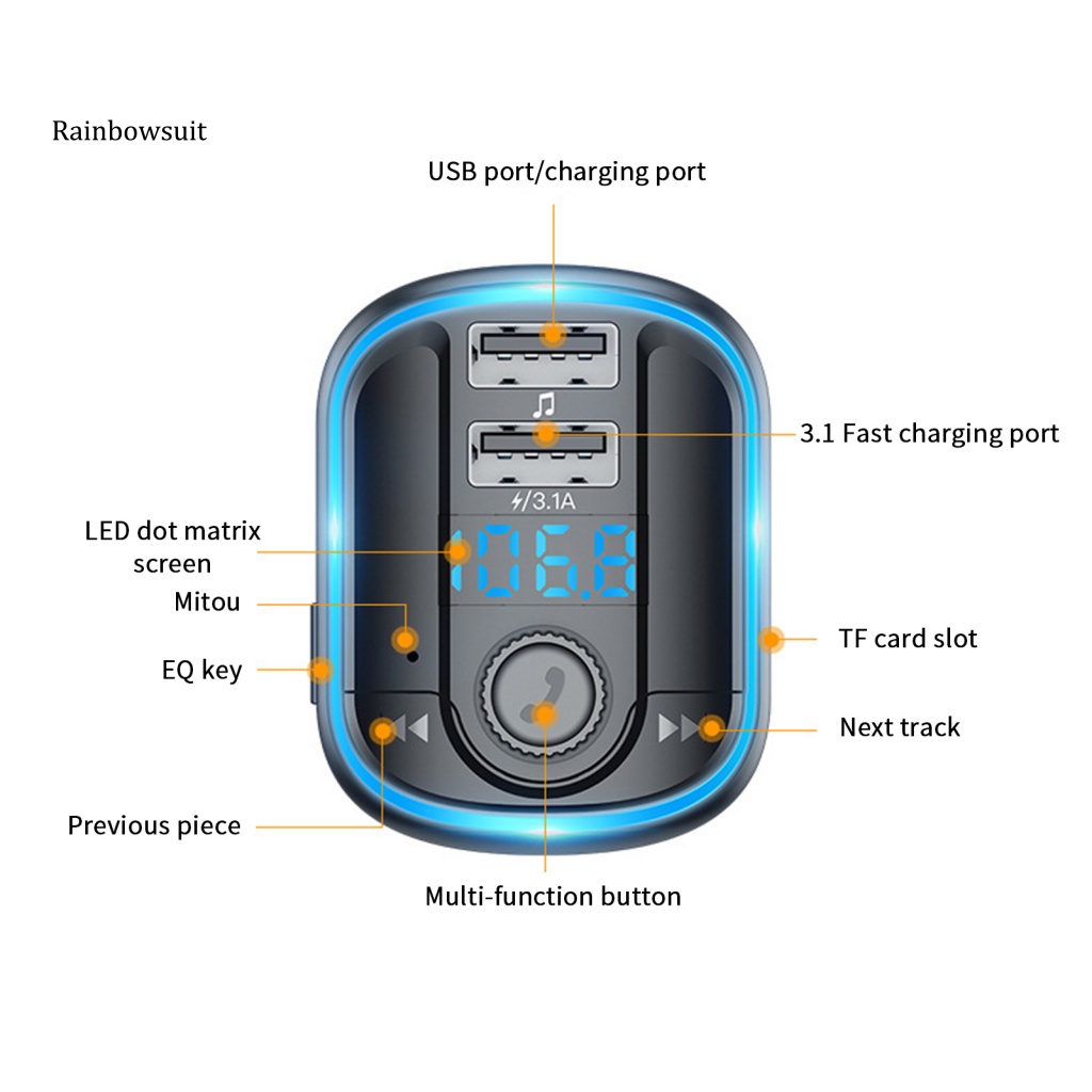 Máy Nghe Nhạc MP3 Bluetooth 5.0 Hai Cổng Sạc USB Sạc Nhanh Rảnh Tay Dành Cho Xe Hơi