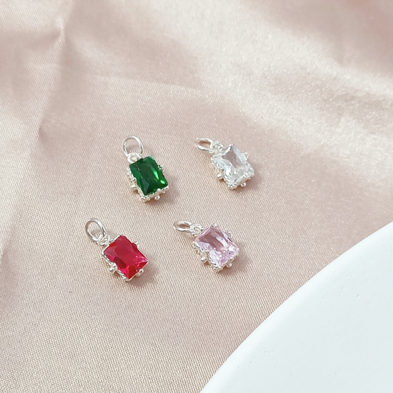 Mặt Dây Chuyền Bằng Đồng Mạ Bạc Dày Dặn Đính Đá Zircon Hình Vuông Nhiều Màu Sắc Dùng Làm Trang Sức DIY