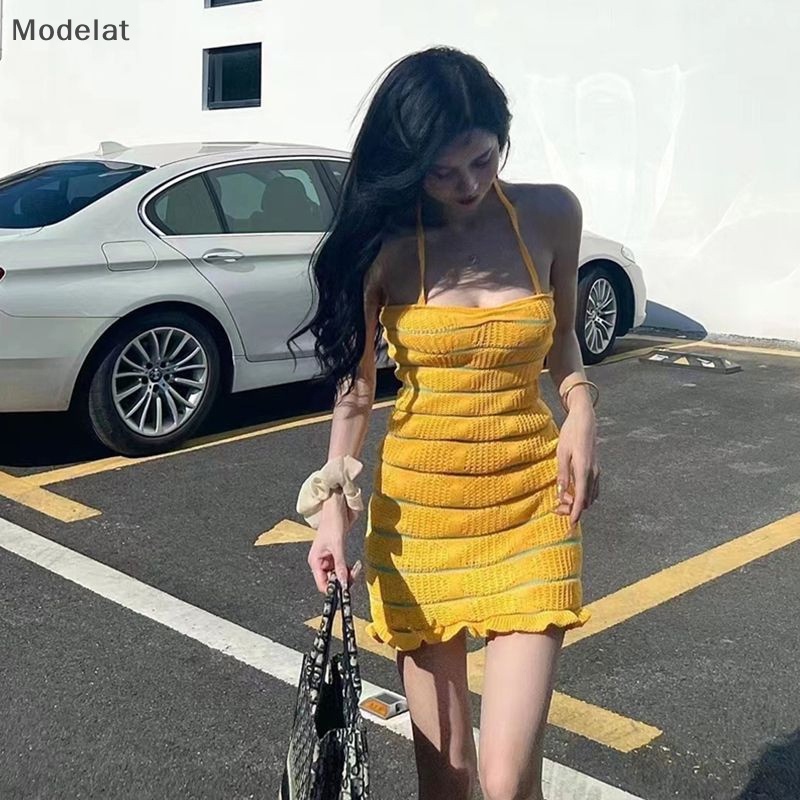 Mfc Đầm Dệt Kim Mini Không Tay Dáng Ôm Thời Trang Mùa Hè Cho Nữ