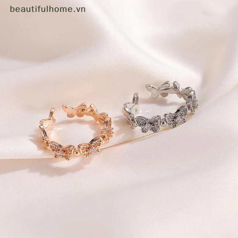 [beautifulhome] Nhẫn Họa Tiết Bướm / Hình Học Đính Đá Zircon Sáng Bóng Có Thể Điều Chỉnh Kích Thước Thời Trang Cho Nữ [beauty]