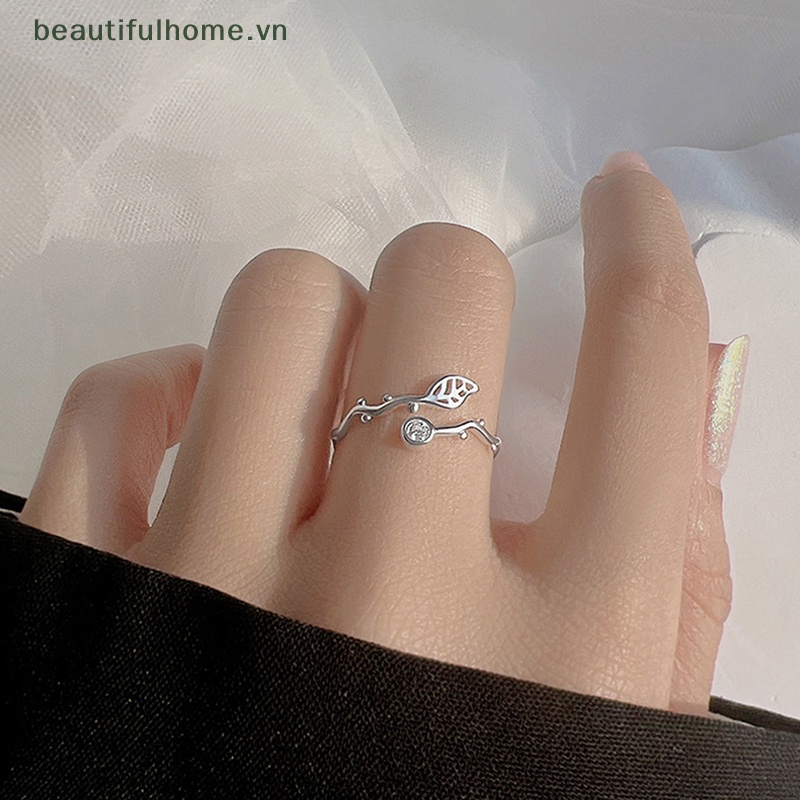 [beautifulhome] Nhẫn Dạng Hở Hình Lá Mây Lượn Sóng Màu Bạc Thiết Kế Độc Đáo Trang Sức Đám Cưới Cho Nữ [beauty