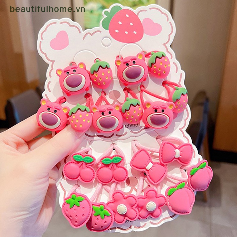 Set 5 Cặp Dây Buộc Tóc Cao Su Co Giãn Hình Trái Cây / Gấu Hoạt Hình Dễ Thương Cho Bé Gái
