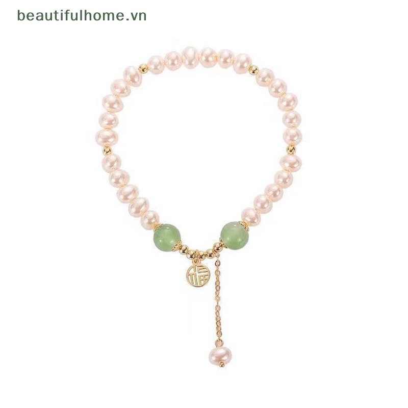 [beautifulhome] Vòng Tay Ngọc Trai Màu Xanh Lá / Đỏ Phong Cách Trung Hoa Cổ Điển Dễ Thương Làm Quà Tặng Trang Sức Cho Nữ [beauty