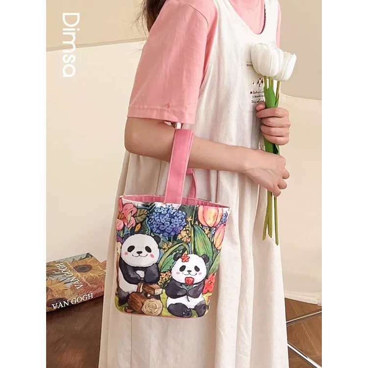 Túi Xách Canvas Họa Tiết Gấu Trúc Hoạt Hình Dễ Thương