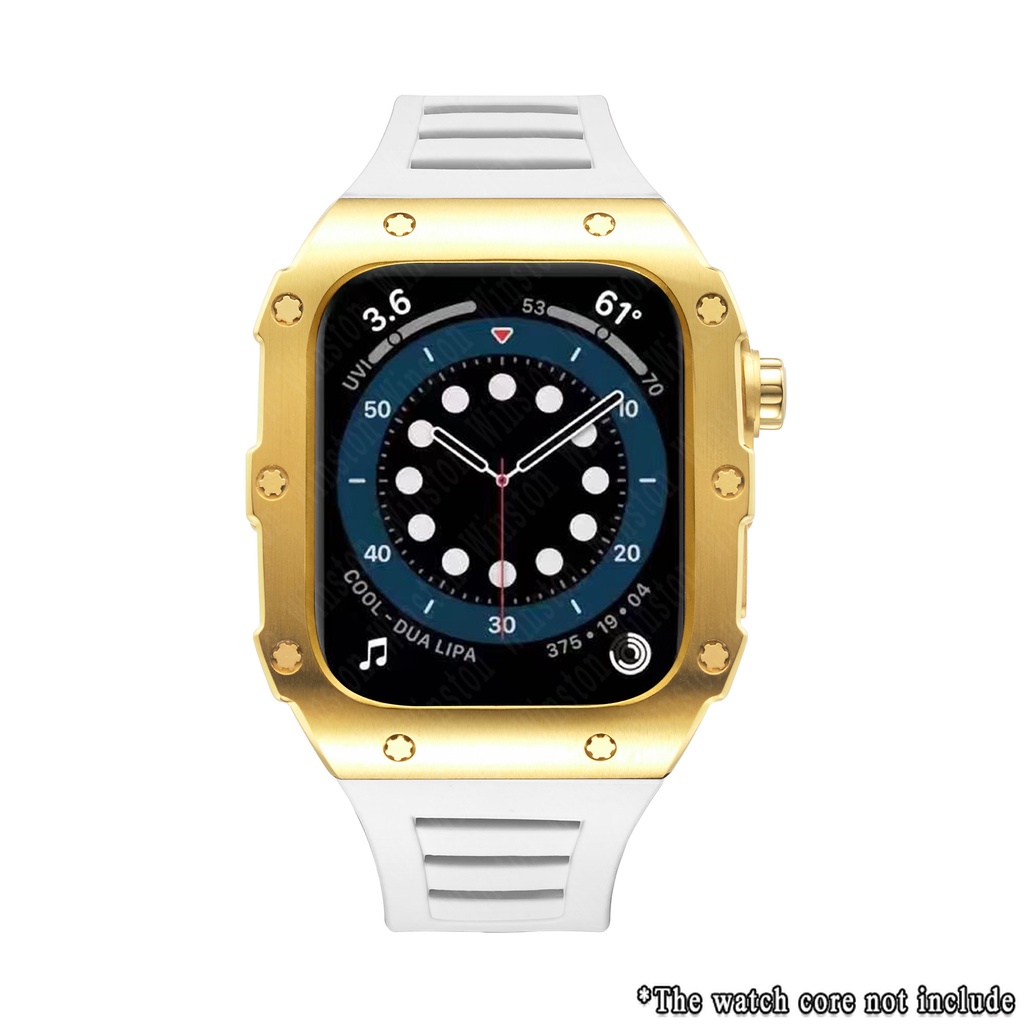 Dây Đeo Cao Su Sang Trọng + Hộp Đựng Bằng Thép Không Gỉ Cho iWatch Series 8 7 6 SE 5 Band 45mm 44mm