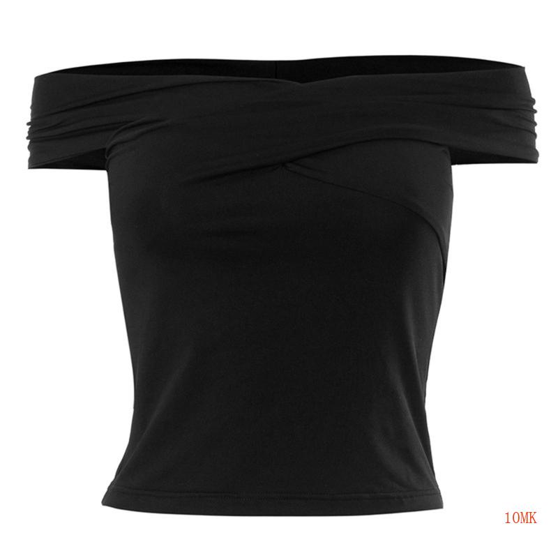 Áo Thun Croptop Tay Ngắn Dáng Ôm Hở Vai Quyến Rũ Cho Nữ