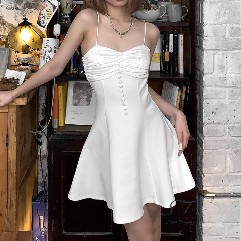 Đầm Hai Dây Màu Trơn Thời Trang Mùa Hè Cho Nữ M5 S / M / L