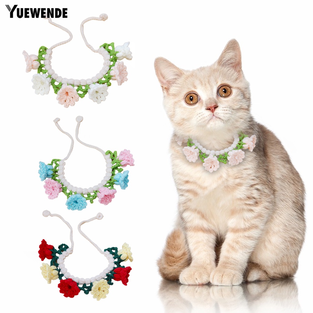Vòng Cổ Đan Len Họa Tiết Hoa 3D Dễ Thương Có Thể Điều Chỉnh Cho Thú Cưng