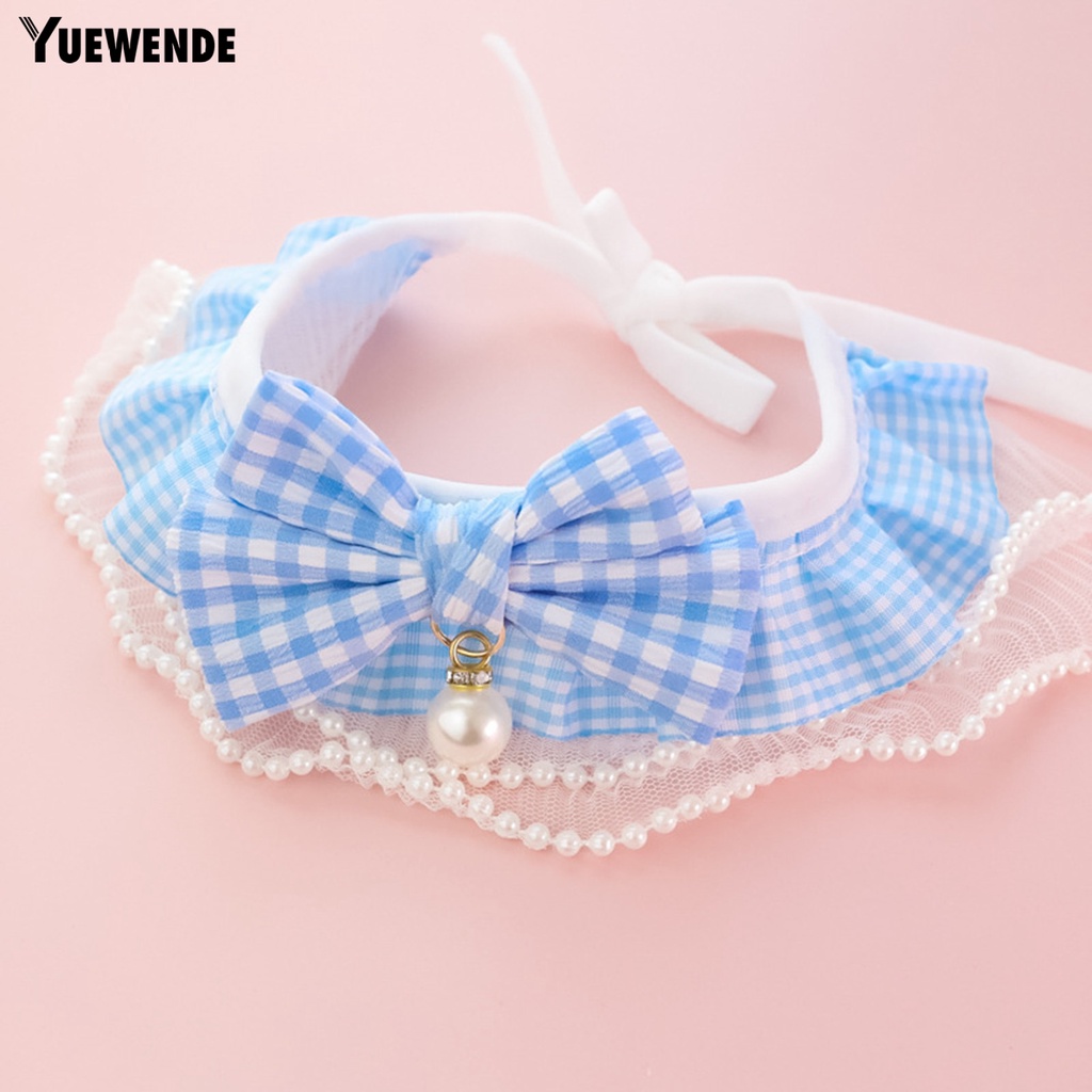 Khăn Choàng Cổ YQ.E Bằng Polyester Họa Tiết Kẻ Sọc Đính Ngọc Trai Giả Màu Sắc Tươi Sáng Chống Mài Mòn Chống Phai Màu Có Thể Giặt Cho Thú Cưng