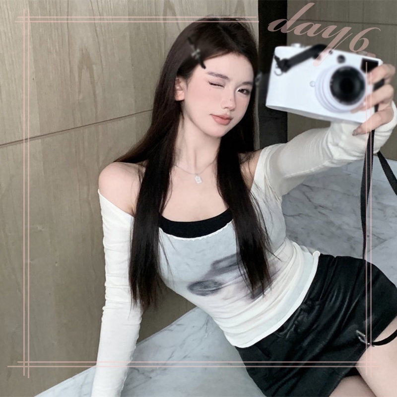 Set Áo Thun Lửng Tay Dài + Áo Dây Thời Trang Dành Cho Nữ