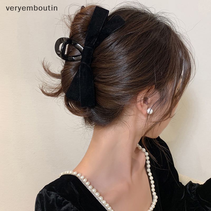 Kẹp Tóc Cá Mập Màu Đen Bằng Nhung Phong Cách Hàn Quốc Cổ Điển Ngọt Ngào Dành Cho Bạn Nữ