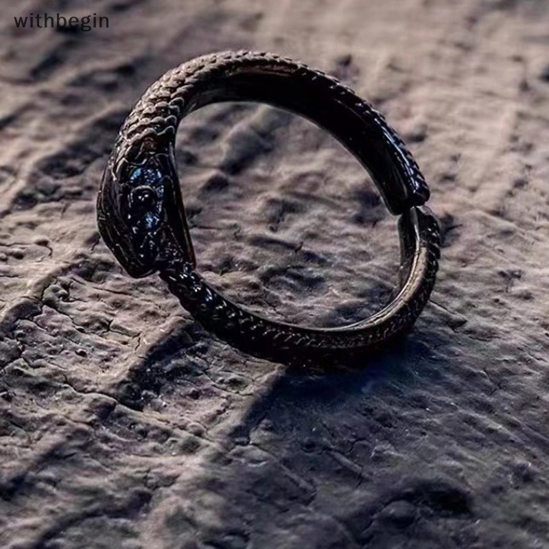 Nhẫn Hình Rắn Màu Đen Phong Cách Punk Cổ Điển Tinh Tế Thời Trang