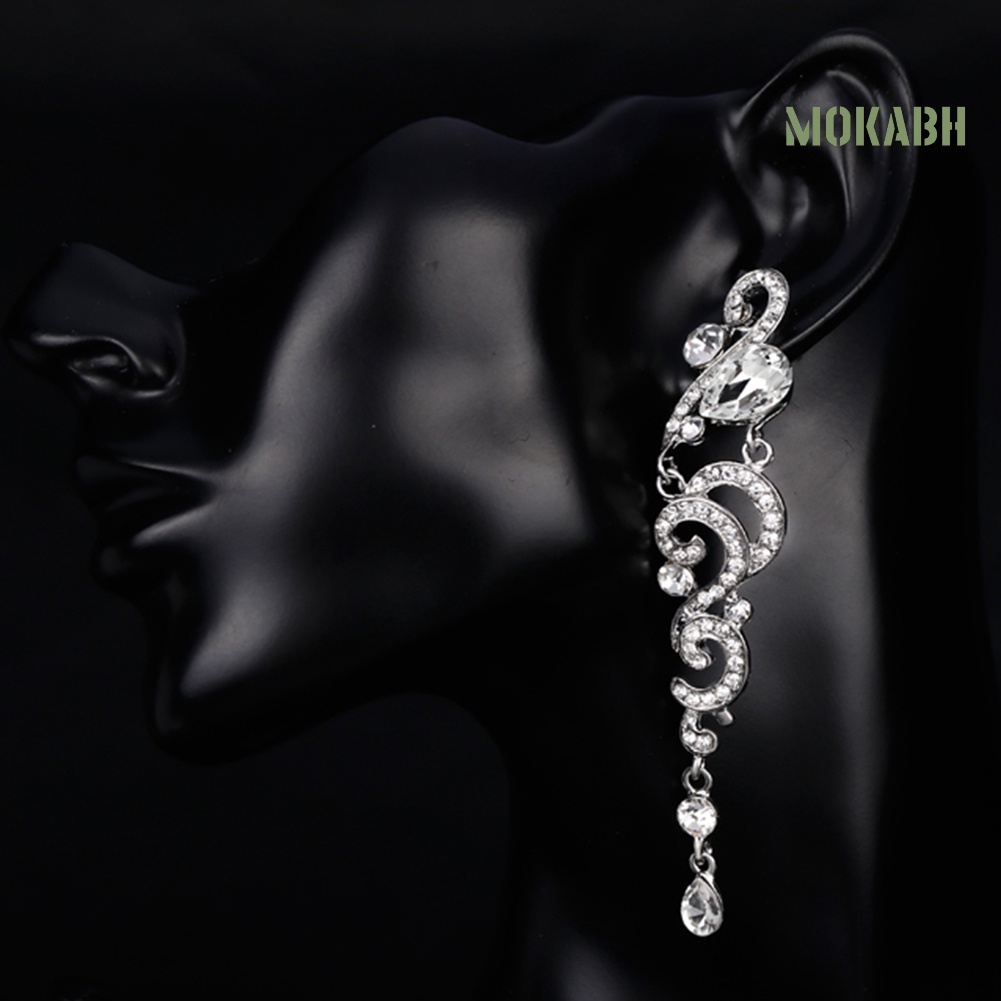 Bông Tai Dáng Dài Đính Đá Sang Trọng Cho Cô Dâu