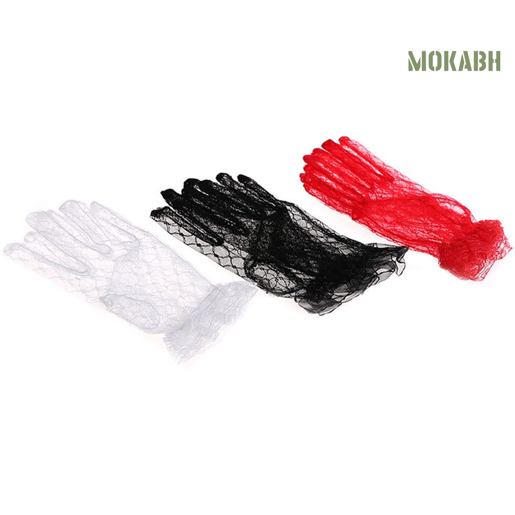 1 Đôi Găng Tay Cô Dâu Phối Ren Lưới Màu Trơn Thiết Kế Thanh Lịch