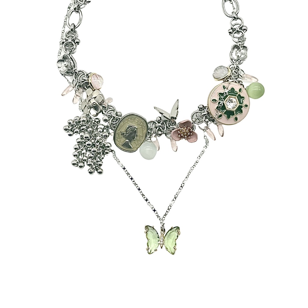 Vòng cổ Thép Titan Mặt Hình Bướm Phong Cách Retro Trung Hoa