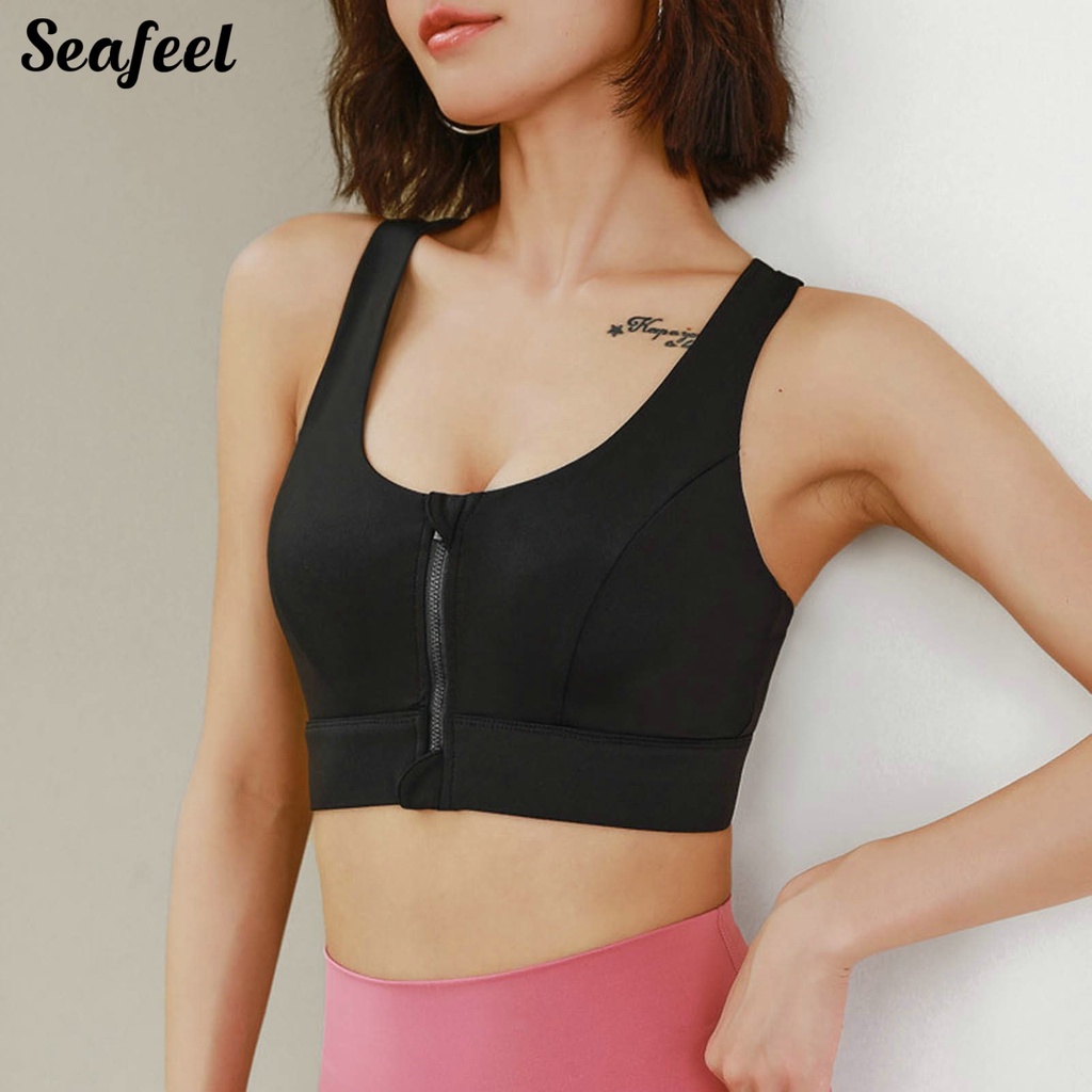 Áo Ngực Thể Thao Racerback Dây Bản Rộng Có Khóa Kéo Trước Chống Sốc