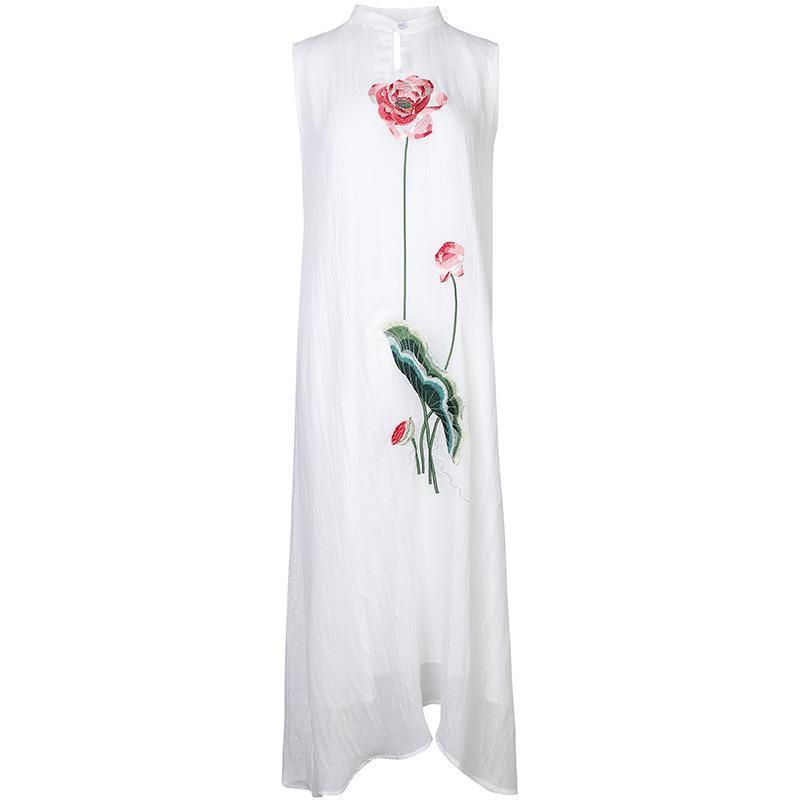 Đầm Sườn Xám Không Tay Chất Liệu Chiffon Thêu Họa Tiết Phong Cách Trung Hoa Thời Trang Mùa Hè 2023