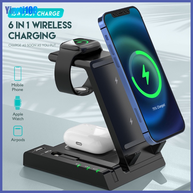 Đế Sạc Nhanh Không Dây Yinrti 3 Trong 1 15w Tương Thích Với Điện Thoại Đồng Hồ Ios
