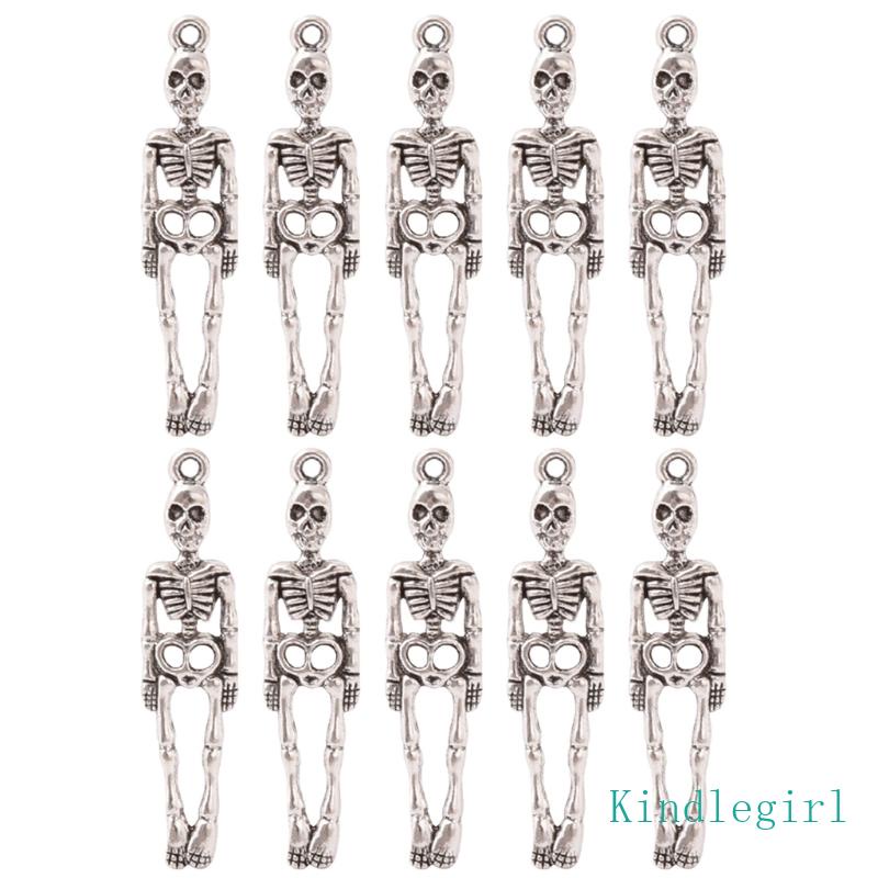 Bộ 10 Phụ Kiện Hình Bộ Xương Màu Bạc Dùng Làm Trang Sức Dịp Halloween