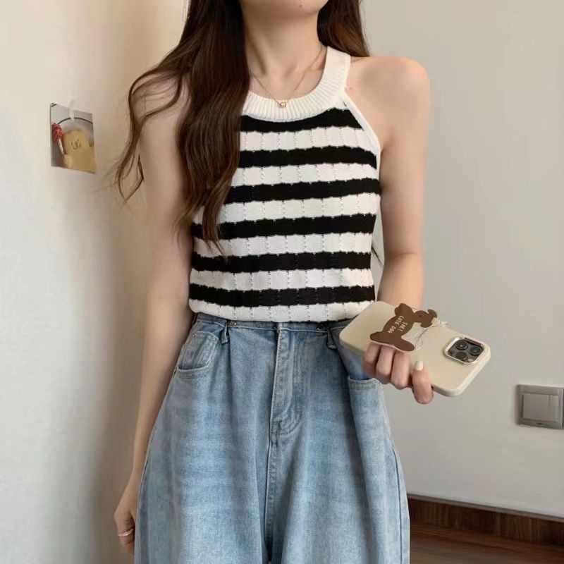 Áo Dệt Kim Không Tay Kẻ Sọc Phong Cách Thời Trang Mùa Hè Mới Cho Nữ