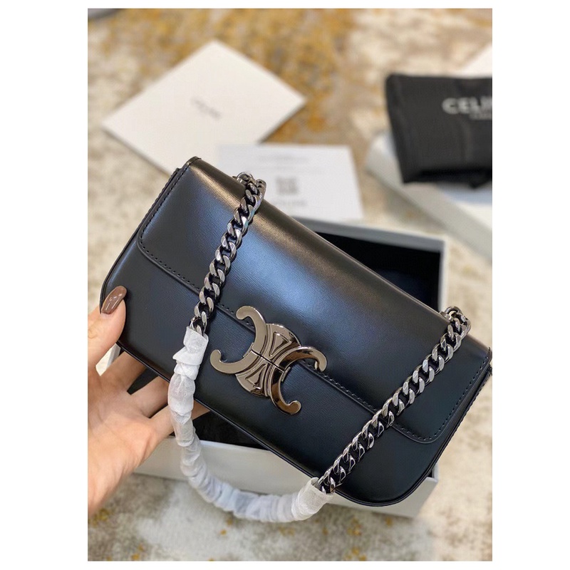 Túi Xách Đeo Vai Màu Đen Phối Dây Xích Thời Trang Dành Cho Nữ