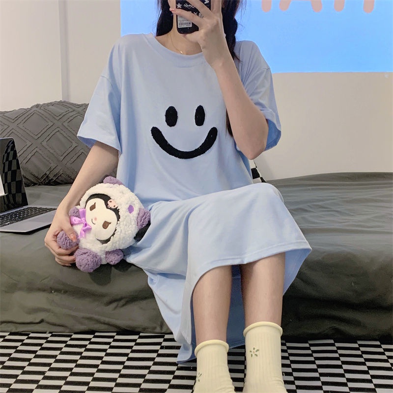 Đồ ngủ Cotton Dài Qua Gối Phong Cách Hàn Quốc Thời Trang Mùa Hè Cho Mẹ Bầu