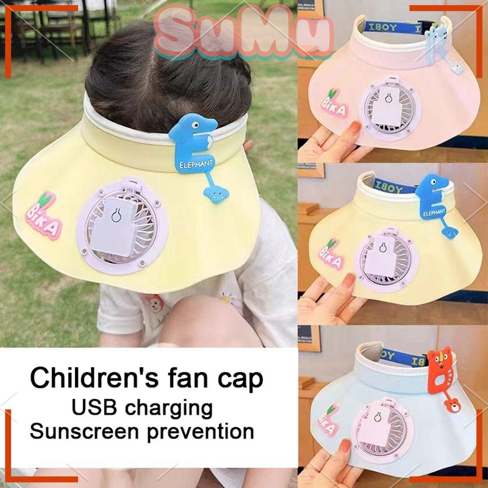 Mũ Lưỡi Trai Hở Chóp Chống Nắng Có Quạt USB Họa Tiết Hoạt Hình Sáng Tạo Cho Bé