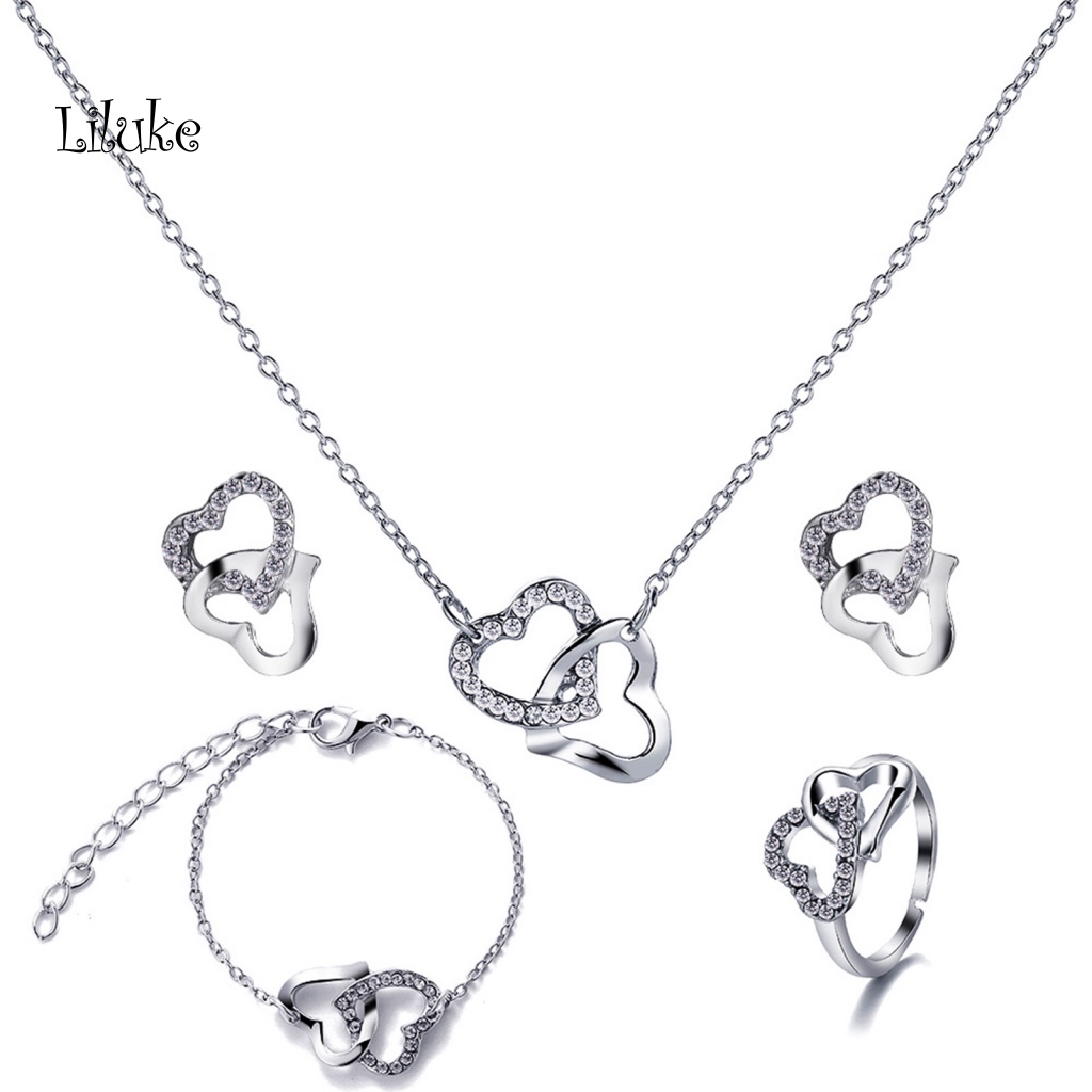 Bộ Trang Sức 4 Món Mặt Trái Tim Rỗng Phong Cách Hàn Quốc