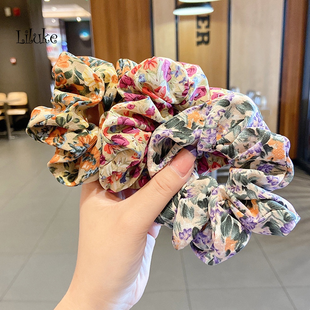 Set 3 Dây Cột Tóc Co Giãn Hoạ Tiết Hoa Thời Trang Cho Nữ