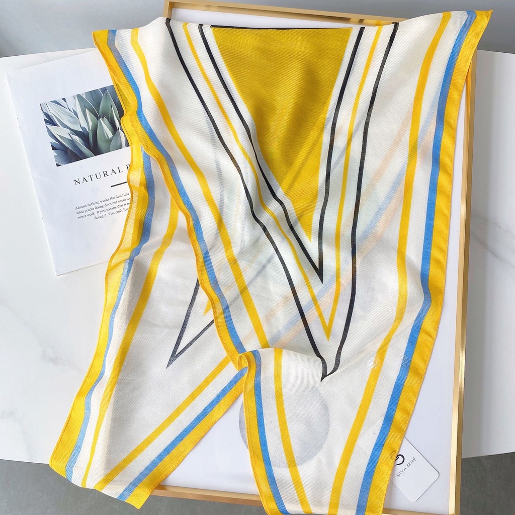 Khăn Choàng Cổ Bằng Lụa Mỏng Họa Tiết Hình Học Đính Kim Cương Giả Thời Trang Mùa Hè Phong Cách Hàn Quốc Cho Nữ